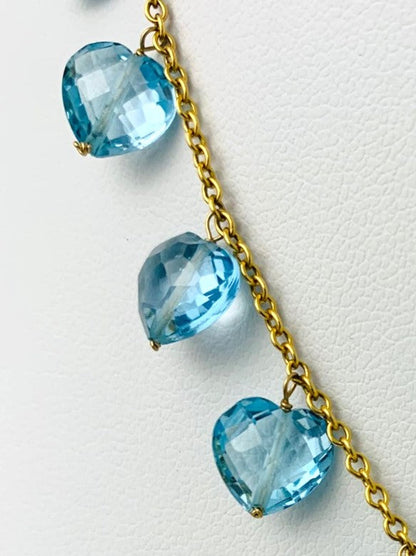 16" Blue Topaz Heart Dangle Necklace in 14KY - NCK-334-DNGGM14Y-BT-16