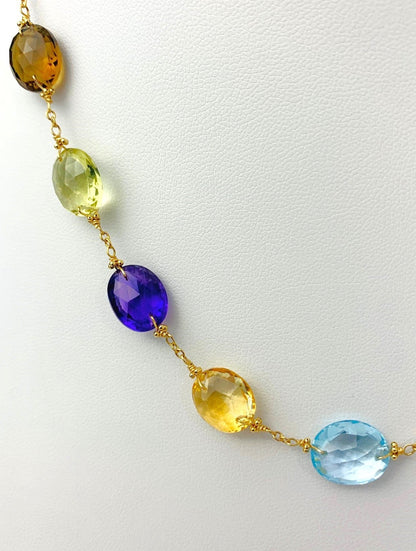 17" 9 Station Multicolored Rose Cut Oval Gemstone Necklace in 14KY - NCK-342-TNCGM14Y-MLTI-17