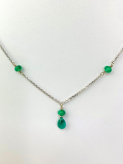 16" Emerald Station Necklace With Pear Drop Center in 14KW - NCK-396-TNCDRPGM14W-EM-16